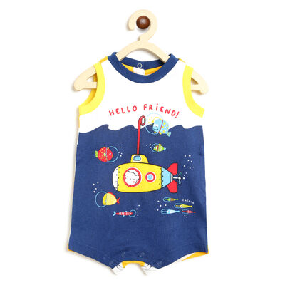 Boys Medium Blue Printed Sleeveless Romper